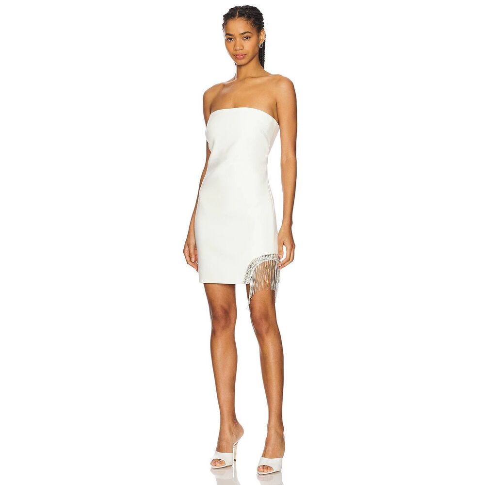 Cinq a Sept Sammy Rhinestone Fringe Mini Dress Off White New Size 8 - Picture 2 of 12